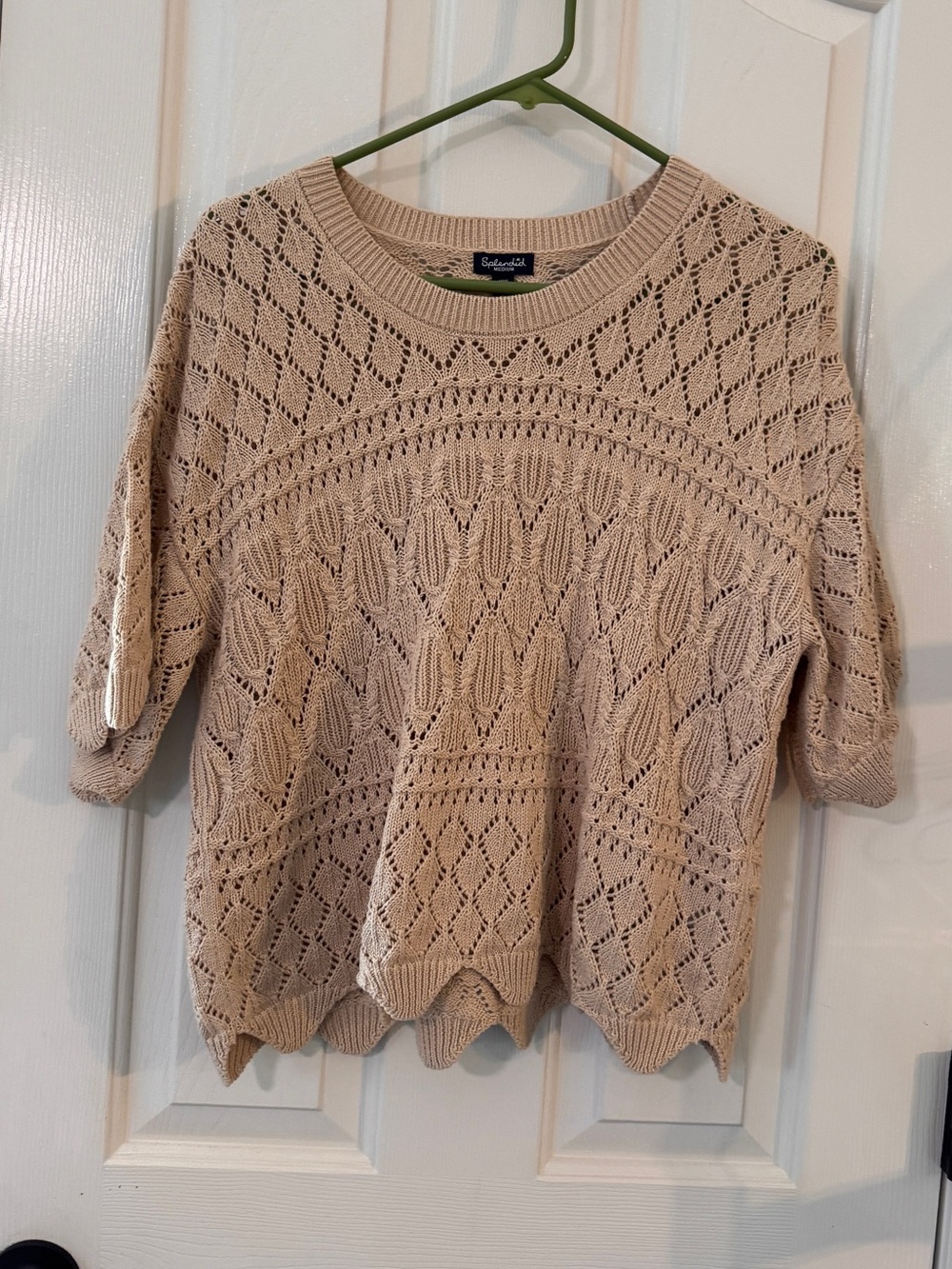Splendid Beige Open-Knit Scallop-Hem Sweater